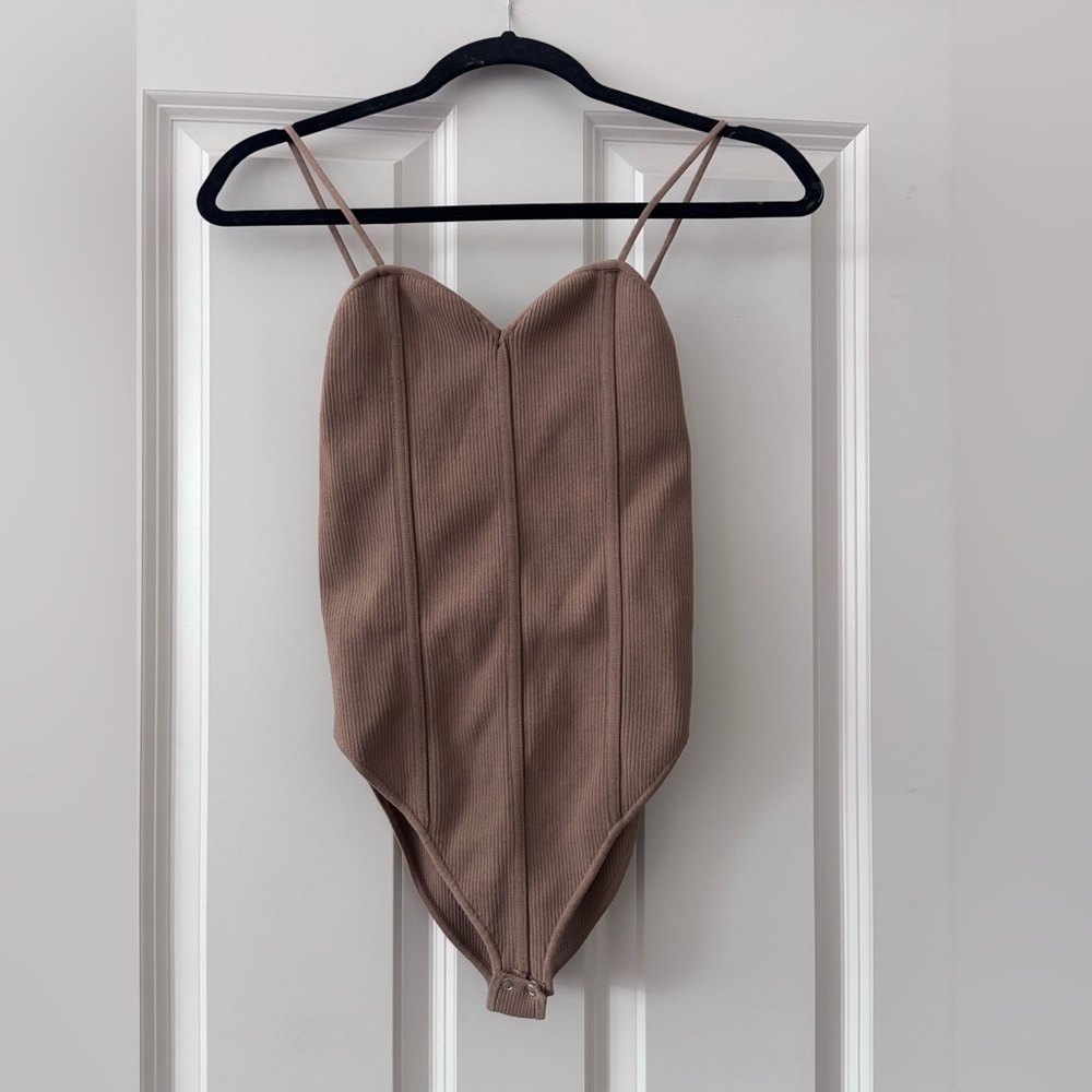 Zara Camel Brown Ribbed Bodysuit NWT